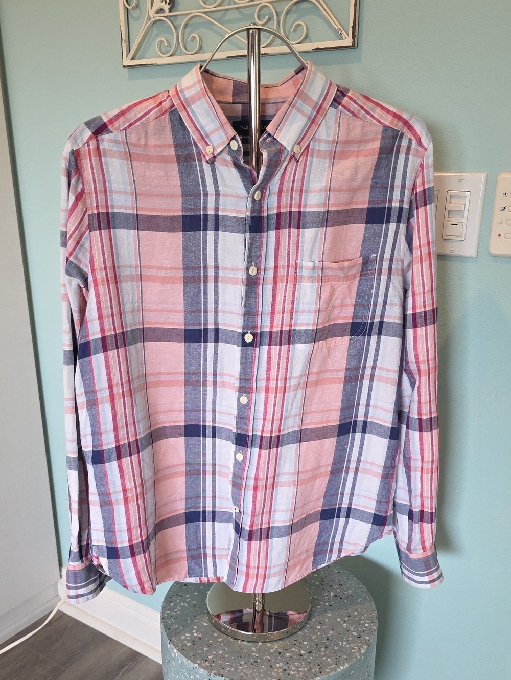 Nautica Pink and Blue Plaid Button-Down Shirt